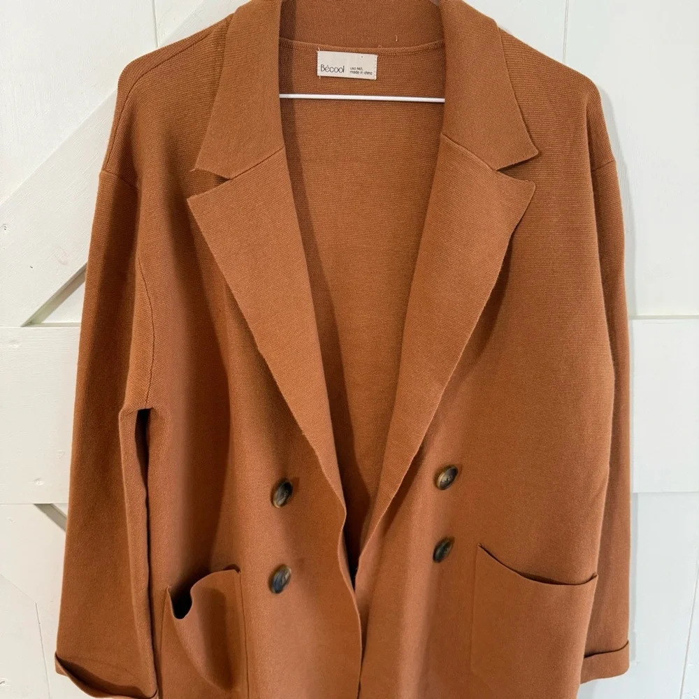 Becool Chic Brown Double-Breasted Soft Blazer Cardigan Size‎ M/L